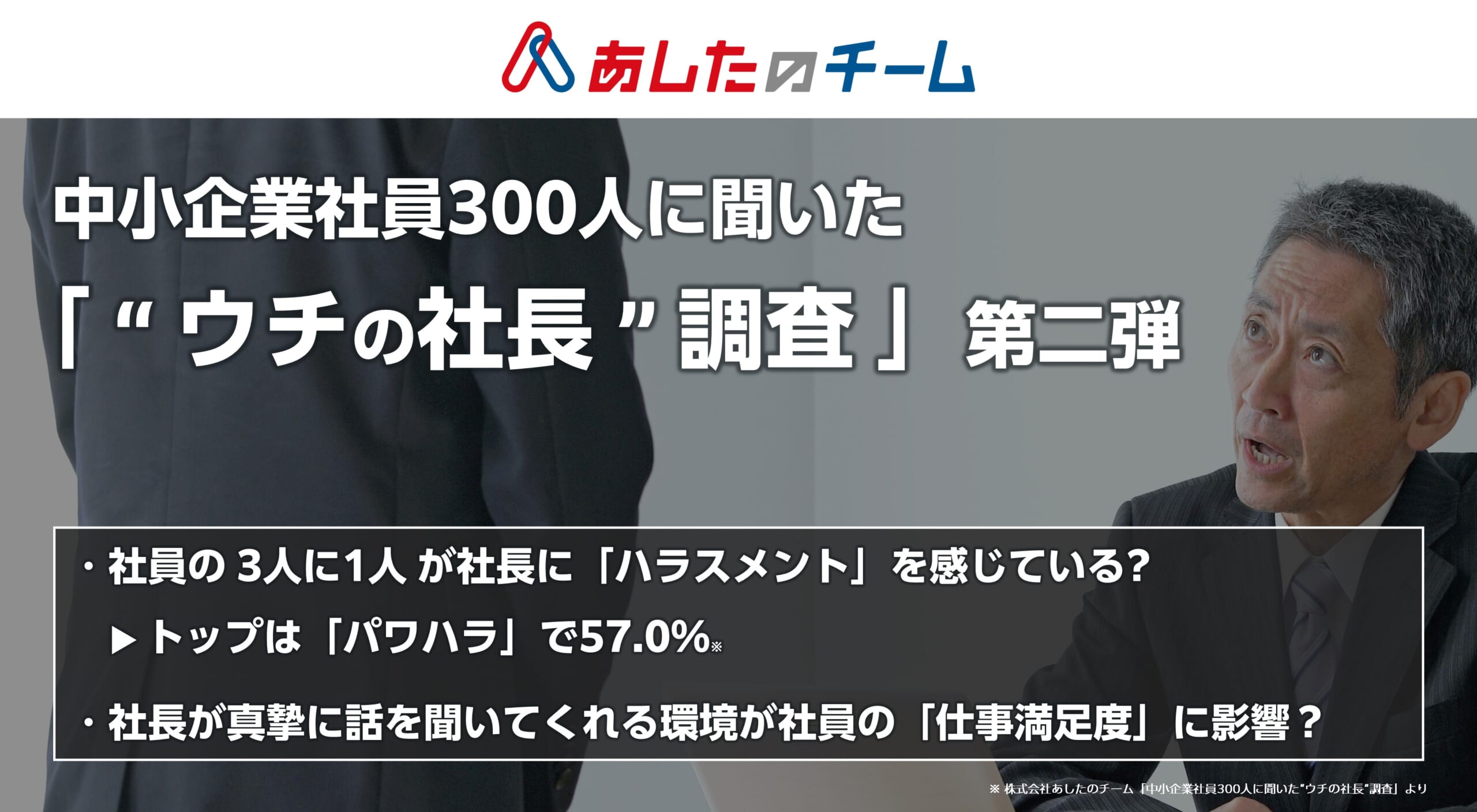 “「中小企業社員300人に聞いた“ウチの社長”調査」結果の第二弾を発表”のサムネイル画像